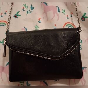 NWOT Hobo International Daria Black Metallic Patent Convertible Clutch Purse Bag